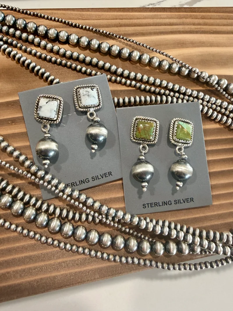 Pearl Dangle Stone Stud Earrings