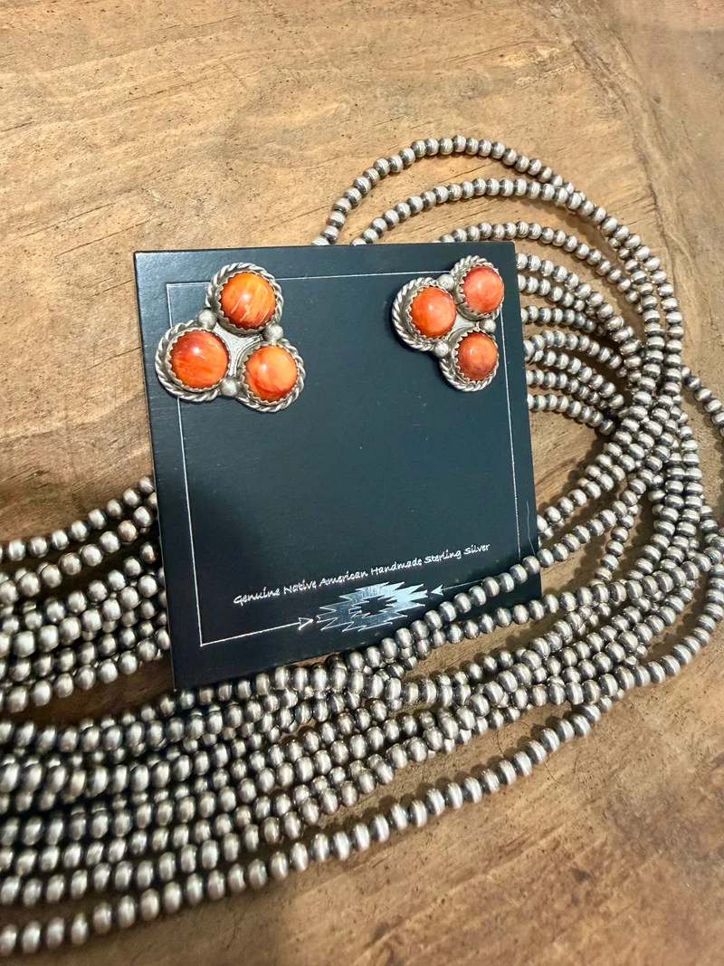 Myra Benally Navajo Made Spiny Oyster Stud Earrings