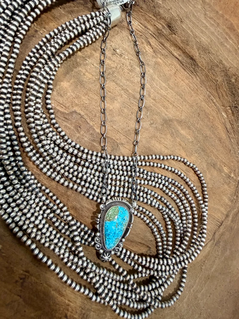 Daniel Benally Navajo Made Kingman Turquoise Necklace