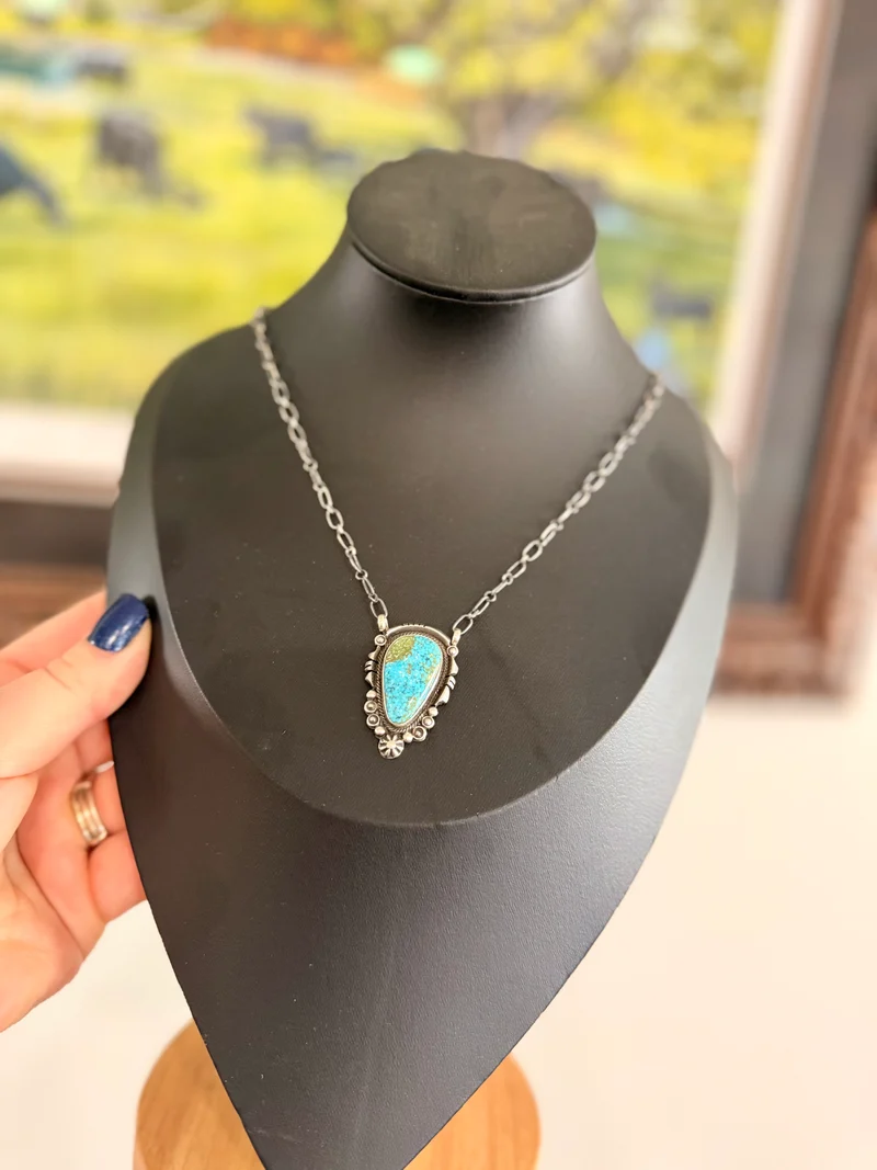 Daniel Benally Navajo Made Kingman Turquoise Necklace