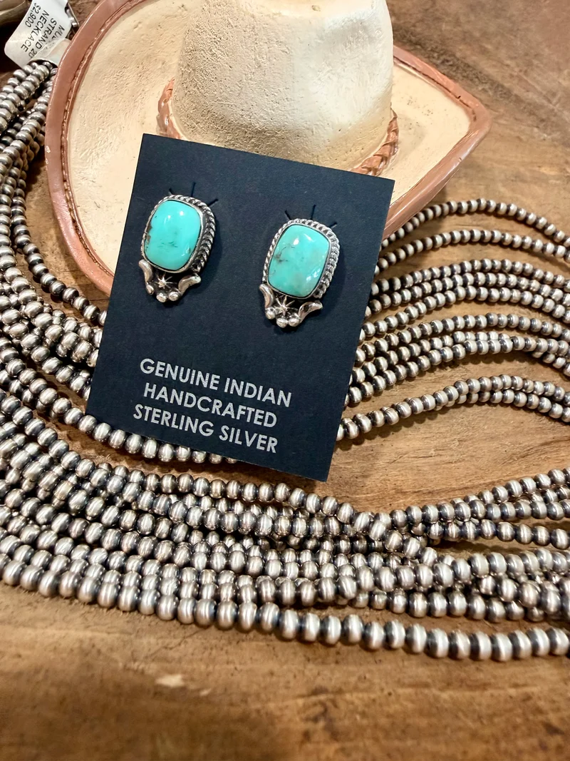Rita Largo Navajo Made Kingman Turquoise Stud Earrings