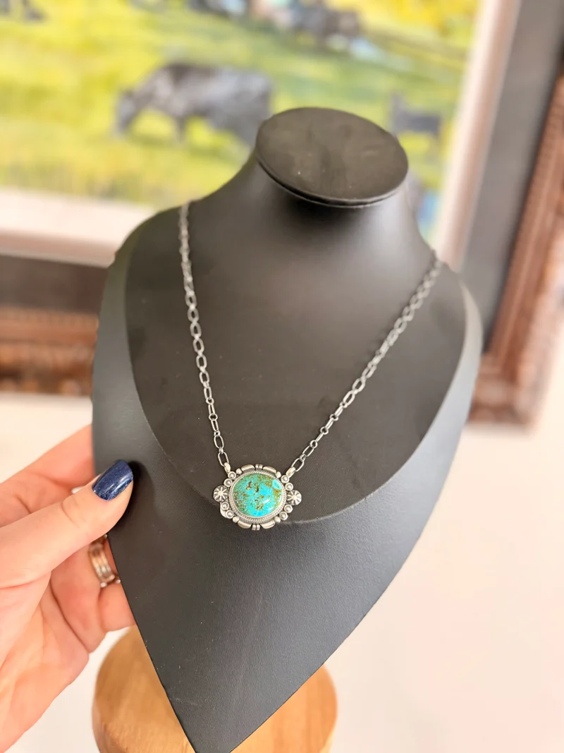 Daniel Benally Navajo Made Kingman Turquoise Necklace