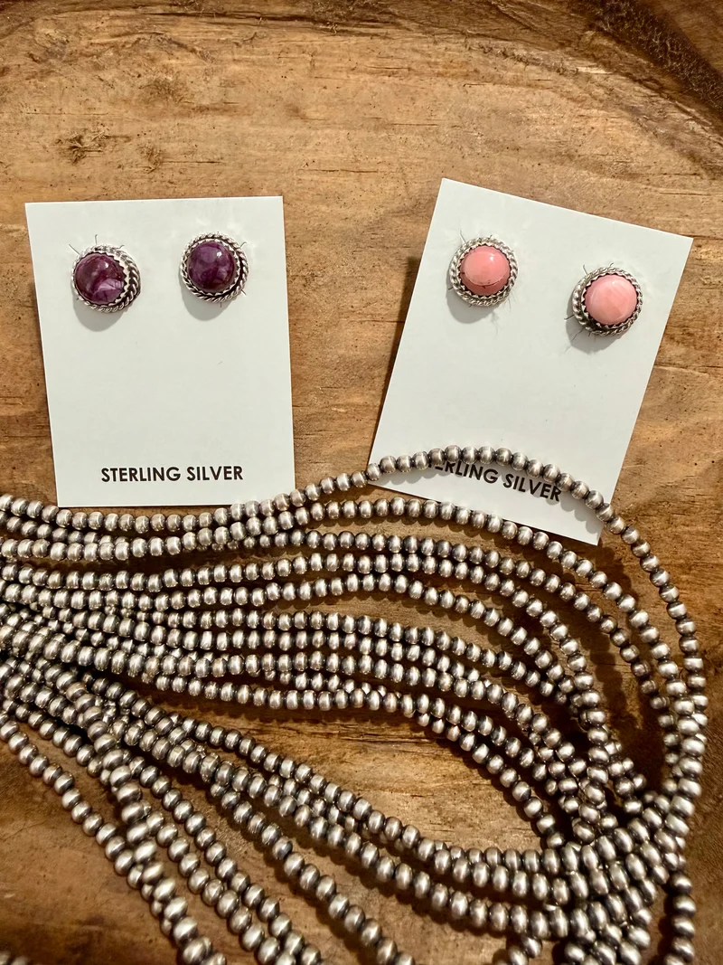 Esther White Navajo Made Stone Earrings
