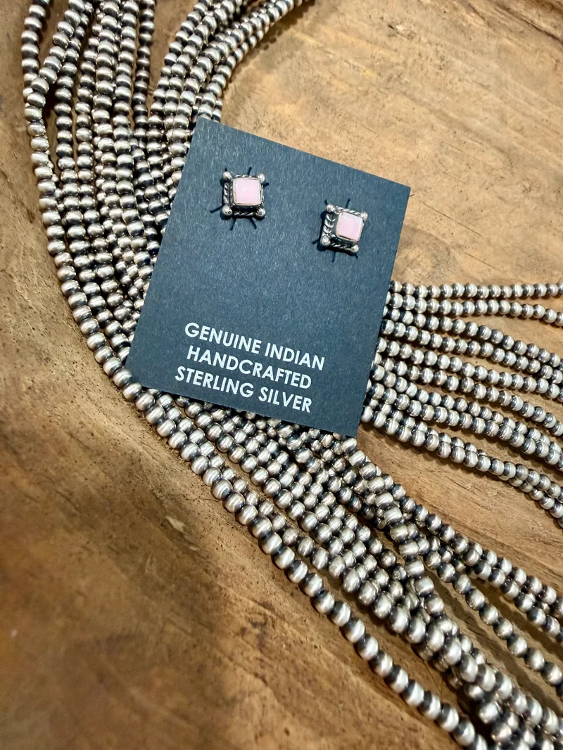 Navajo Handmade Pink Conch Stud Earrings
