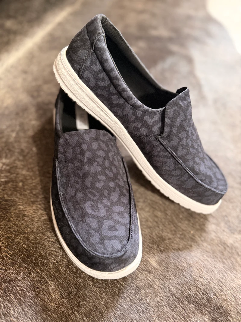 Black Leopard Slip On Shoes