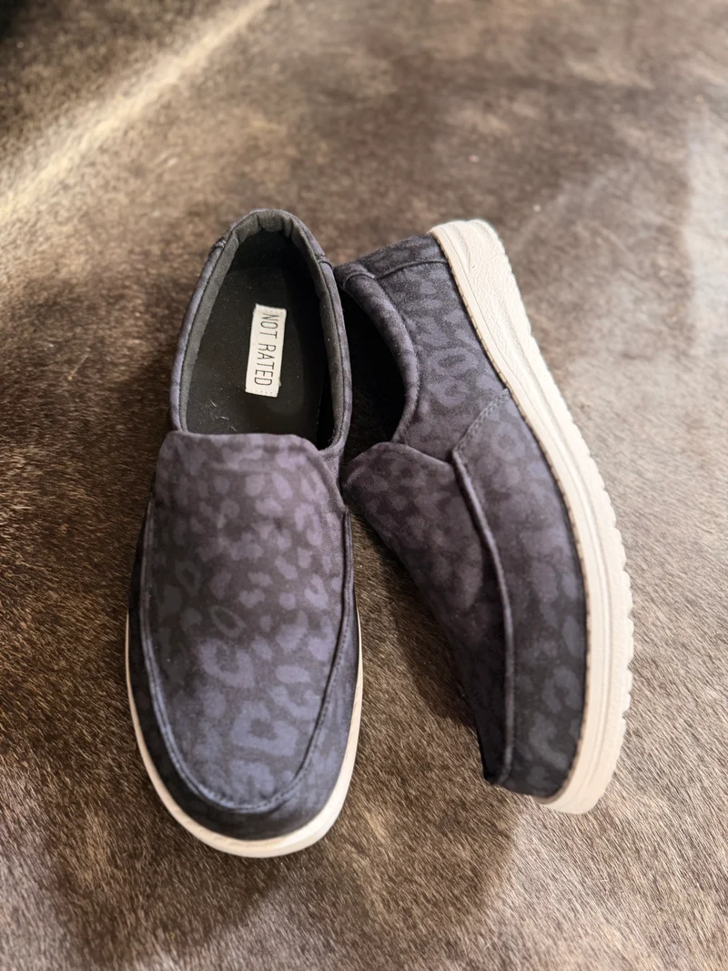 Black Leopard Slip On Shoes