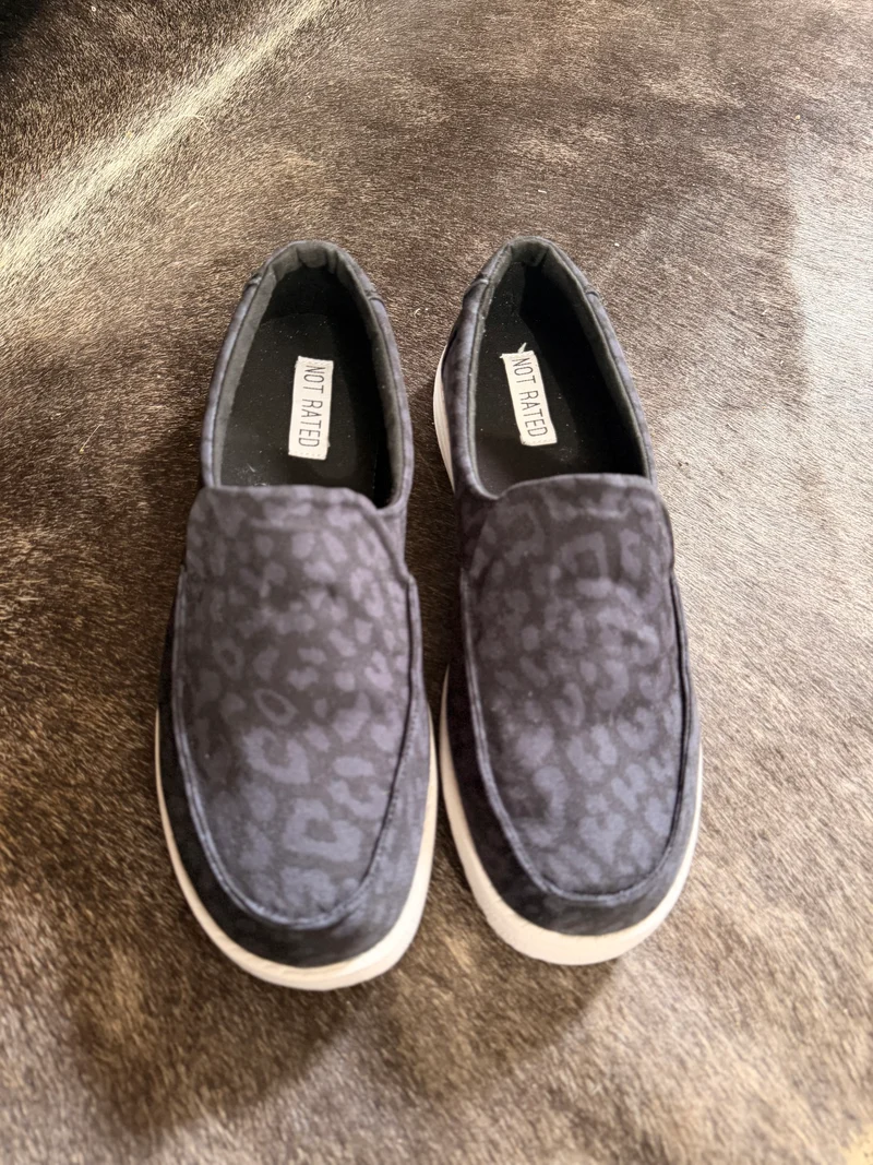 Black Leopard Slip On Shoes