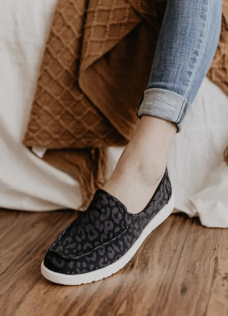 Black Leopard Slip On Shoes