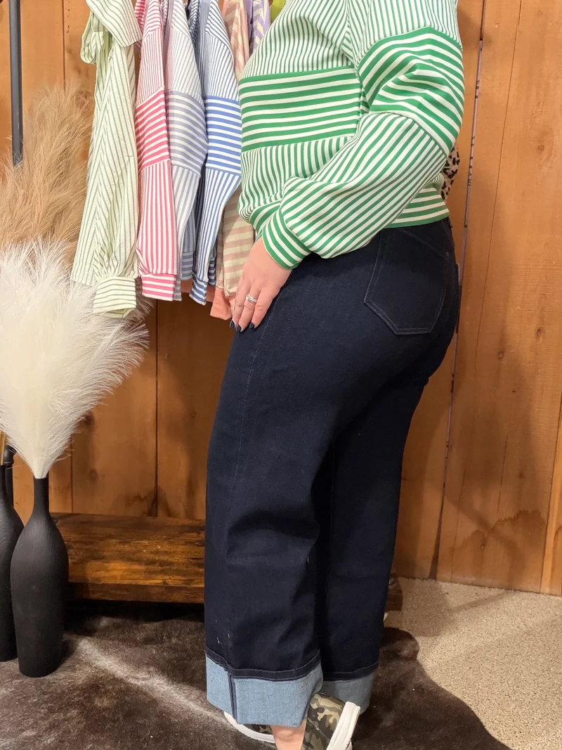 Vervet Dark Wide Leg Cuffed Jeans
