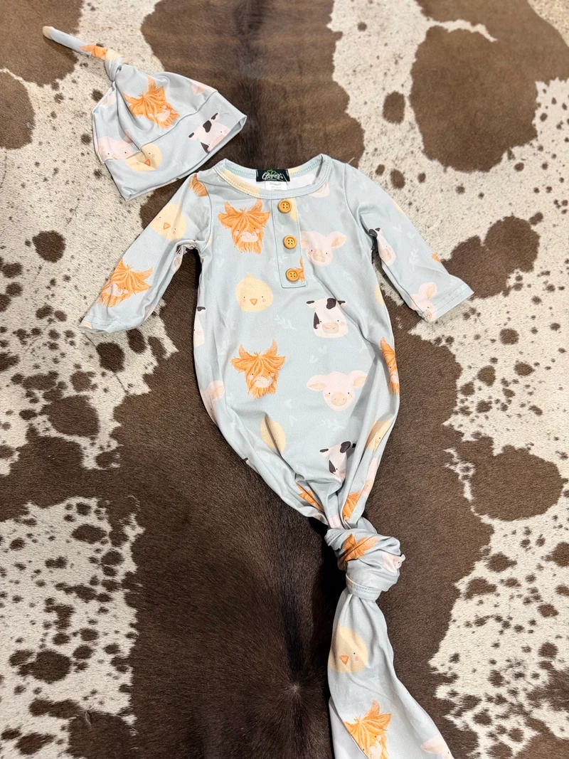 Farm Animal Baby Gown / Hat