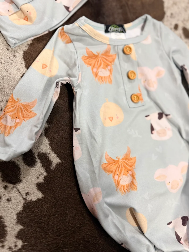 Farm Animal Baby Gown / Hat