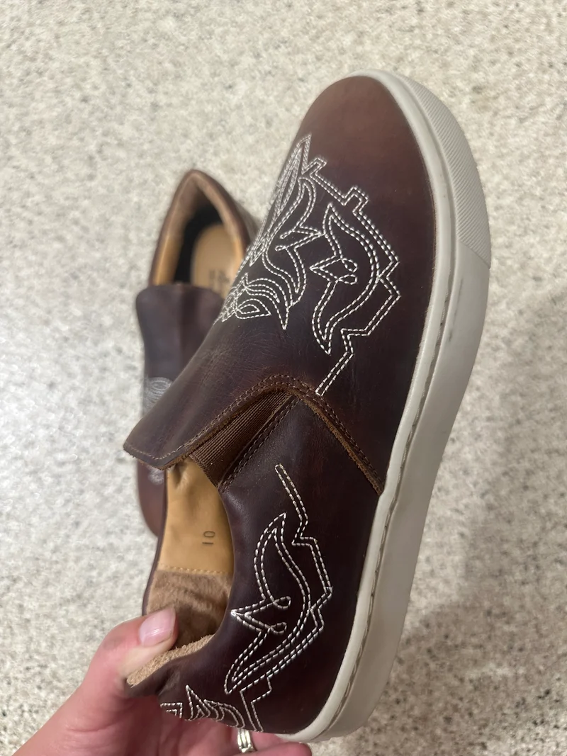 Brown Leather Stitched Slip On Shoes