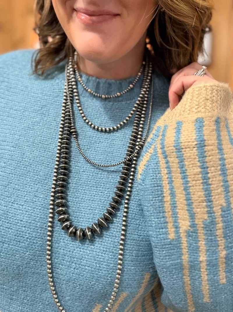 Blue/Tan Balloon Sleeve Sweater
