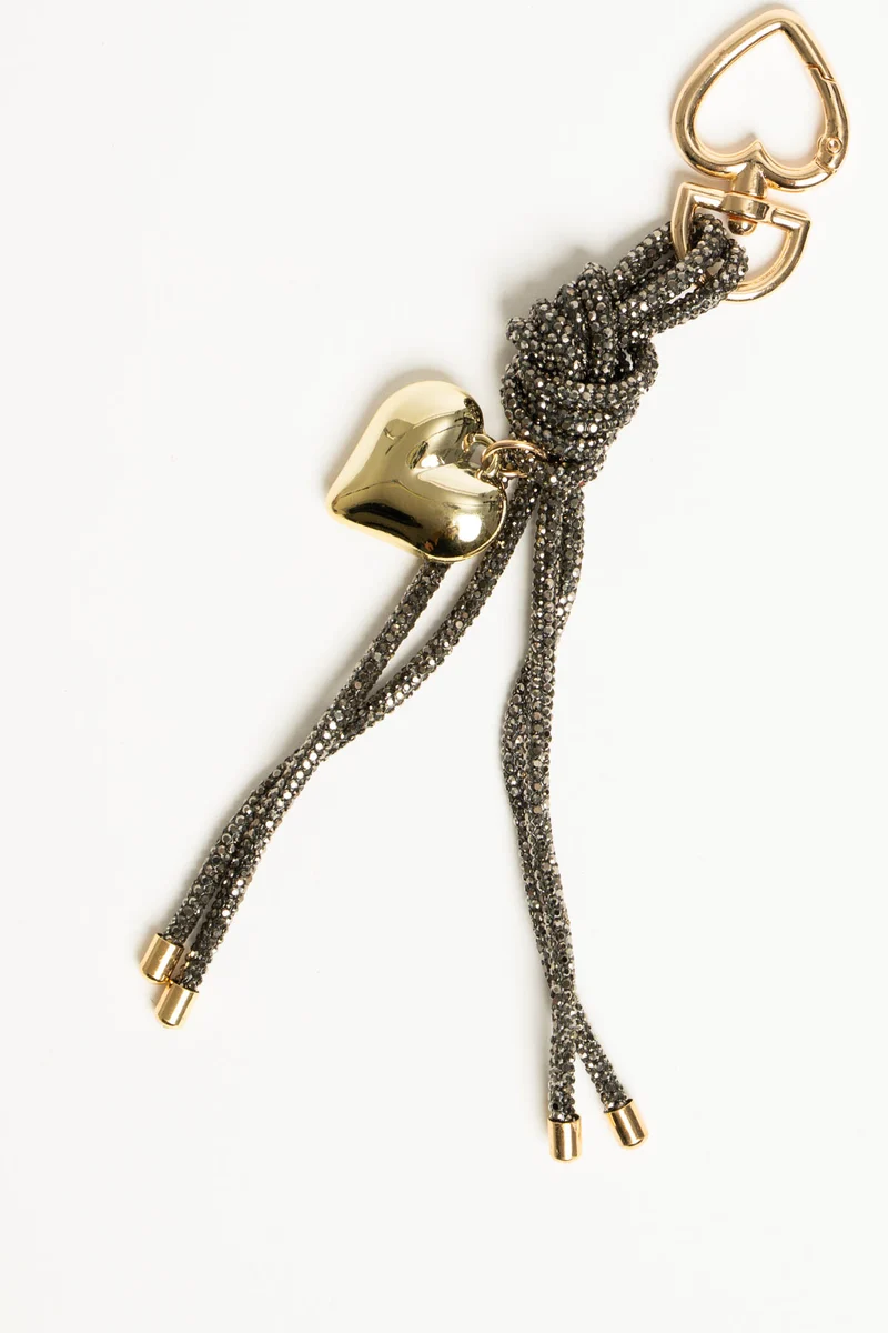 Portachiavi in strass antracite e pendente a cuore