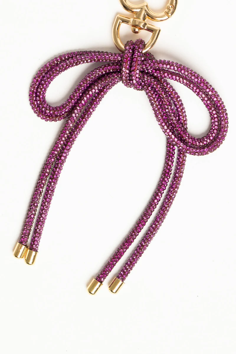 Portachiavi a fiocco in strass viola