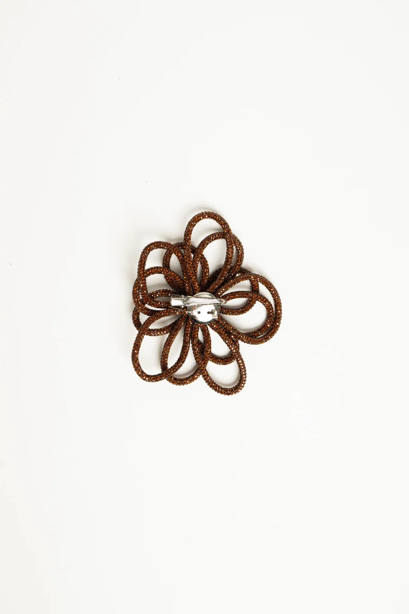 Spilla floreale con strass cioccolato