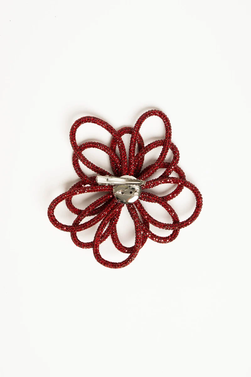 Spilla floreale con strass bordeaux