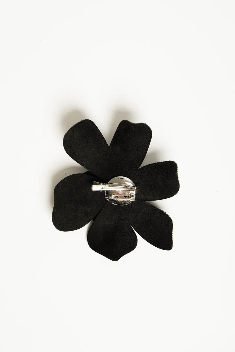 Spilla grande floreale con strass neri