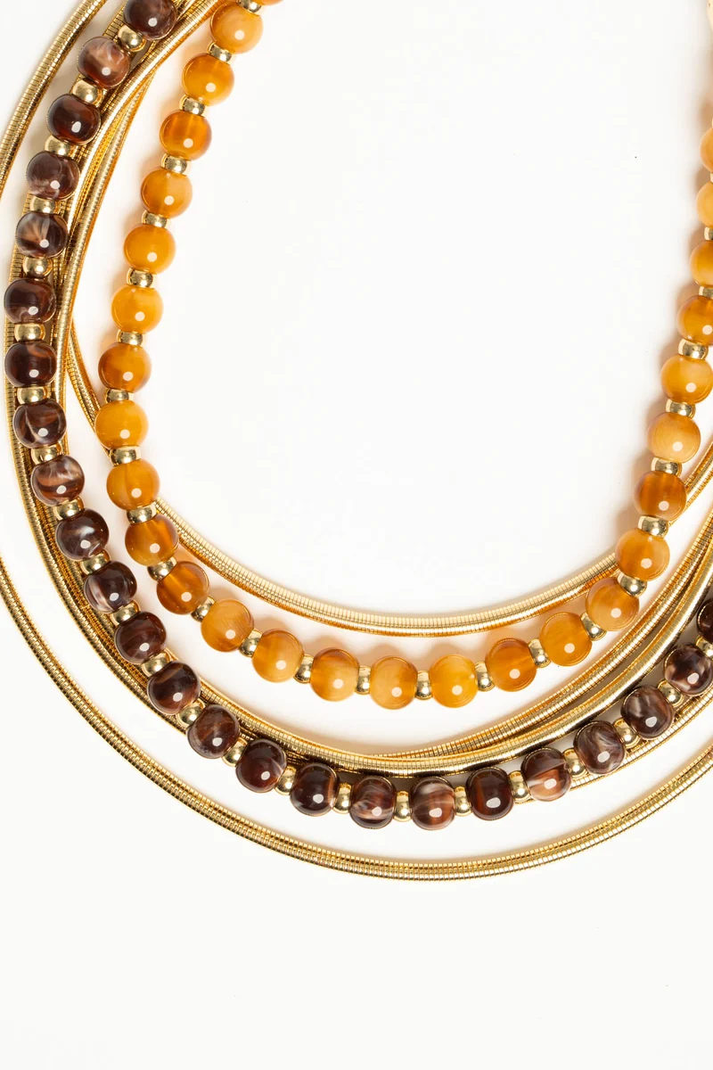Collana multifili con perline oro/multicolor