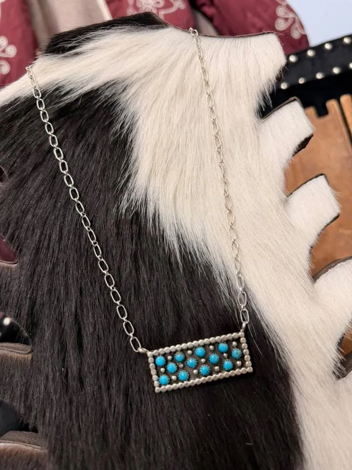 Turquoise 12 Stone Bar Necklace