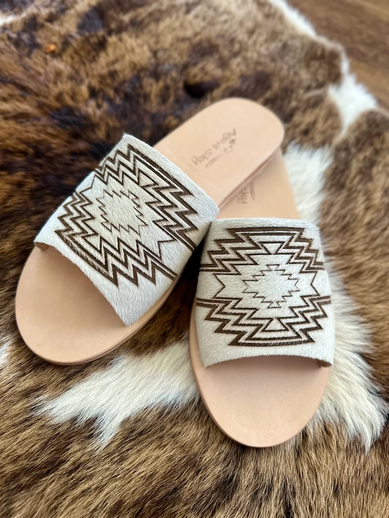 Aztec Cowhide Slides