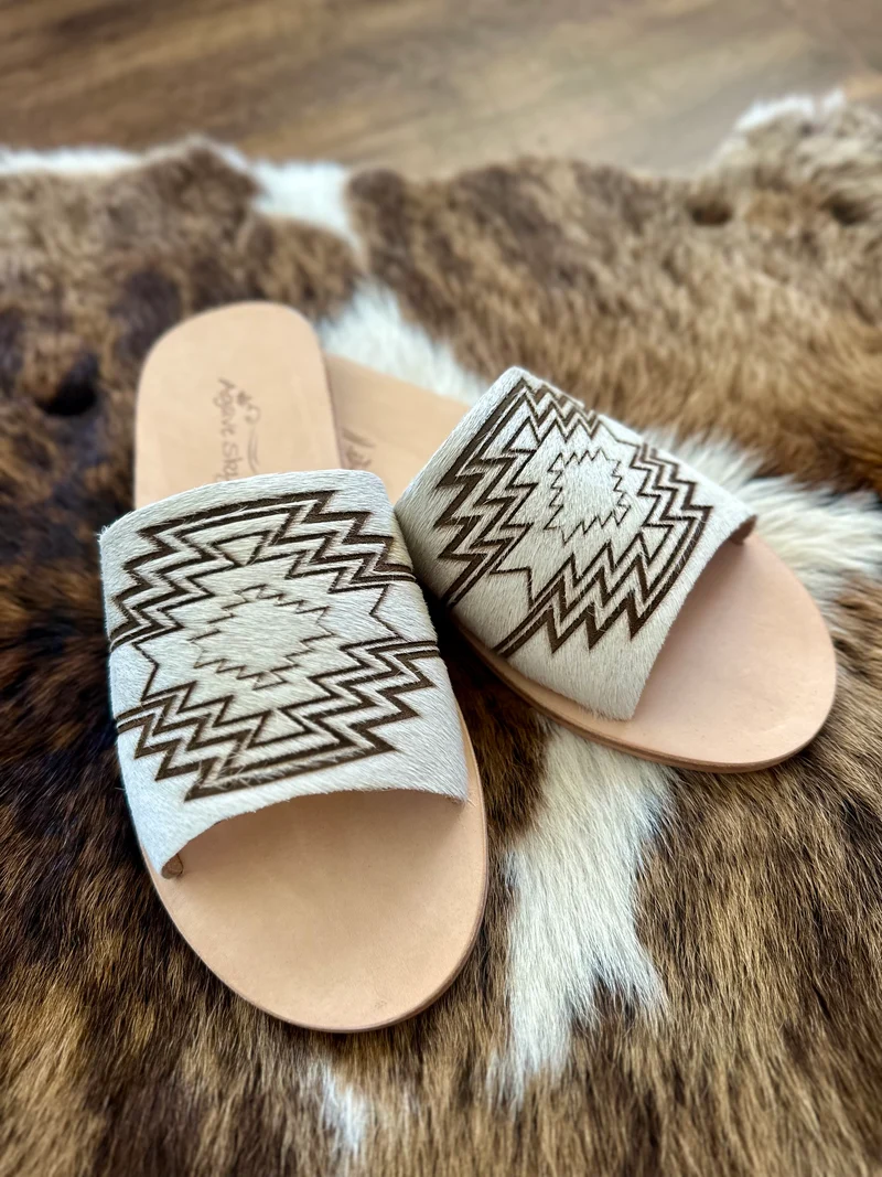 Aztec Cowhide Slides