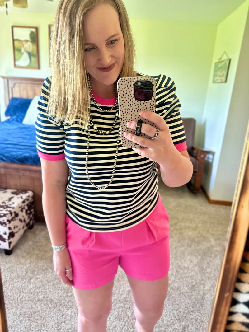 Hot Pink Pleated Elastic Shorts