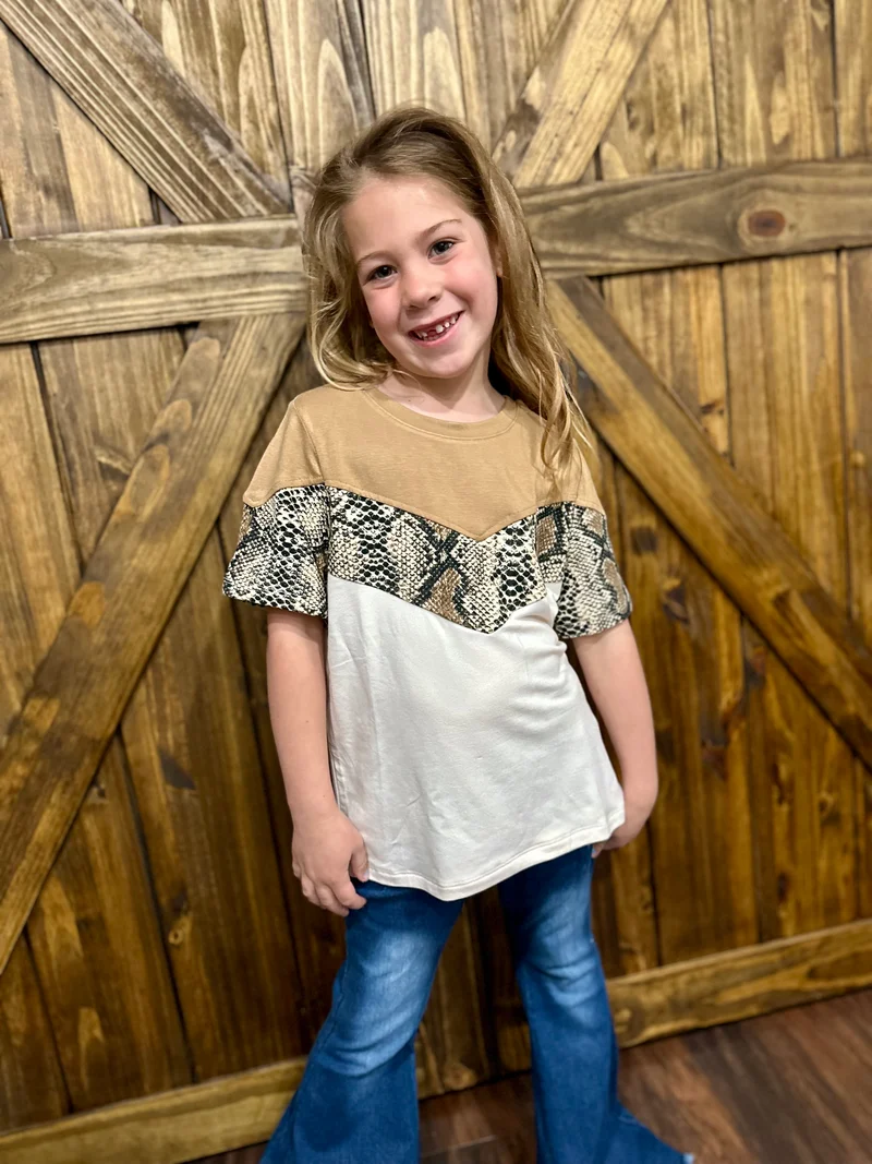 Girls Block Animal Print Top