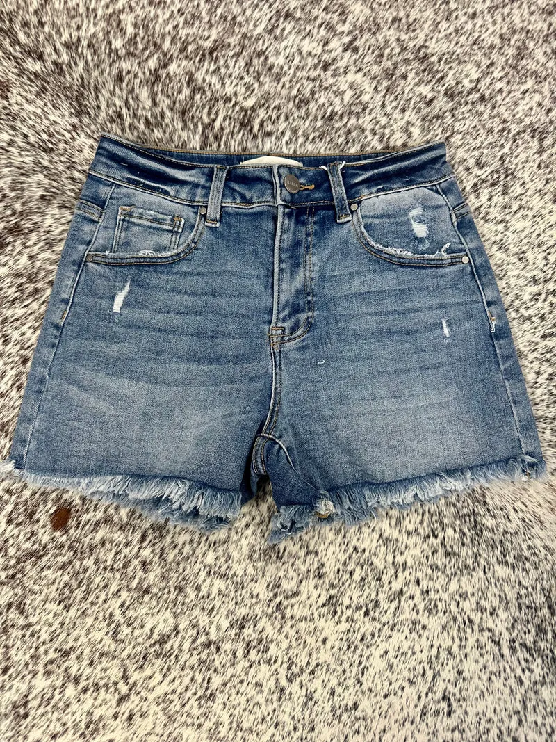 Risen High Rise Medium Wash Shorts