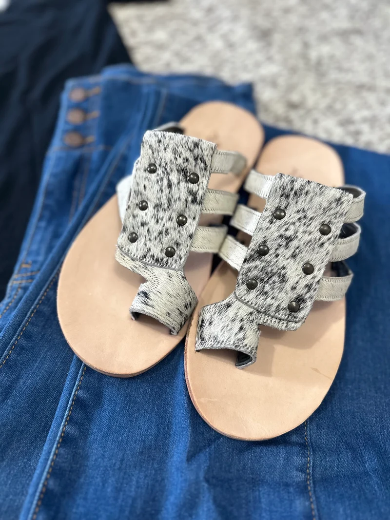 Black/White Hide Sandals