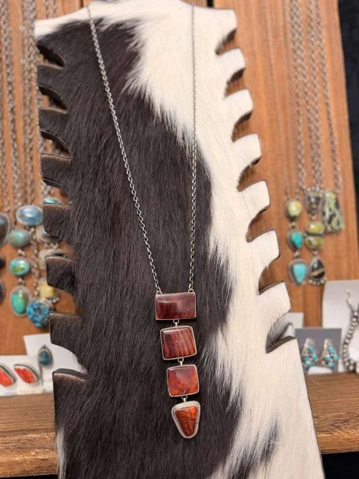Purple Spiny 4 Stone Lariat Necklace