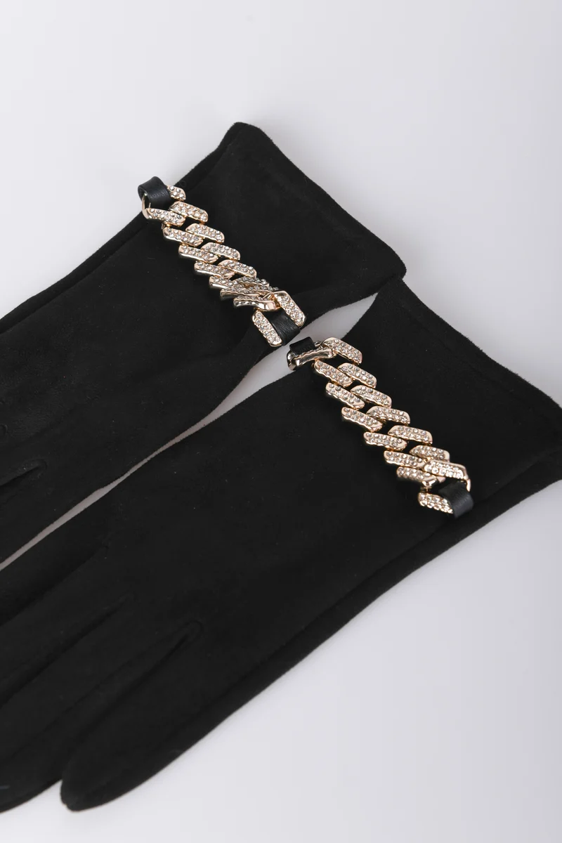 Guanti con catenella in strass