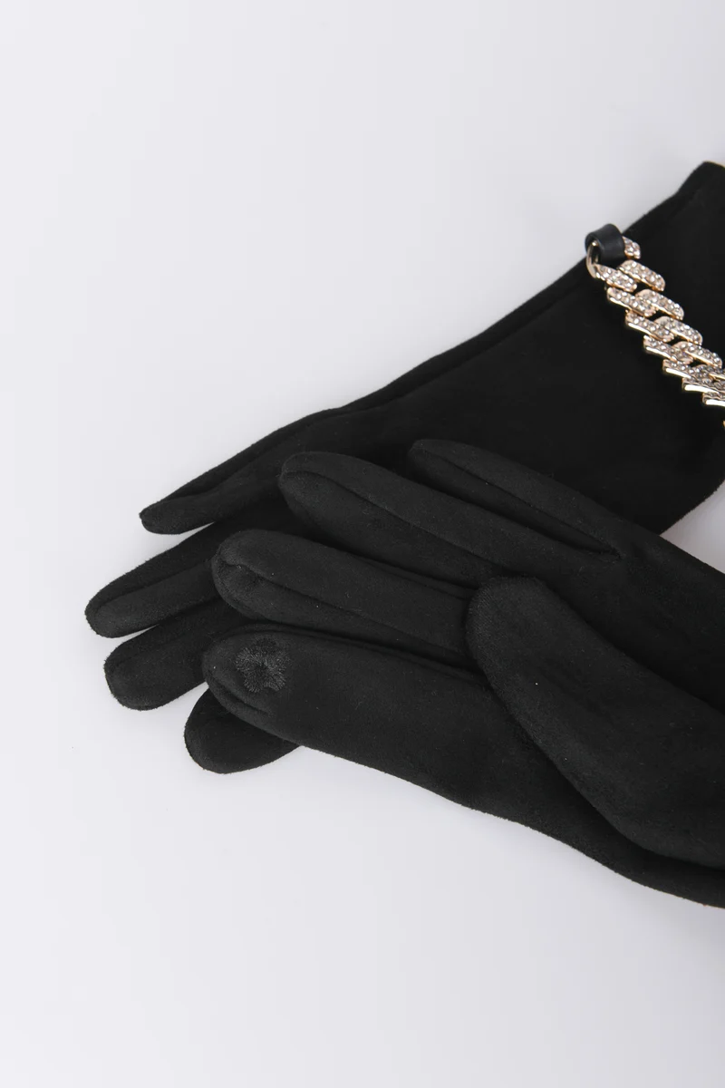 Guanti con catenella in strass