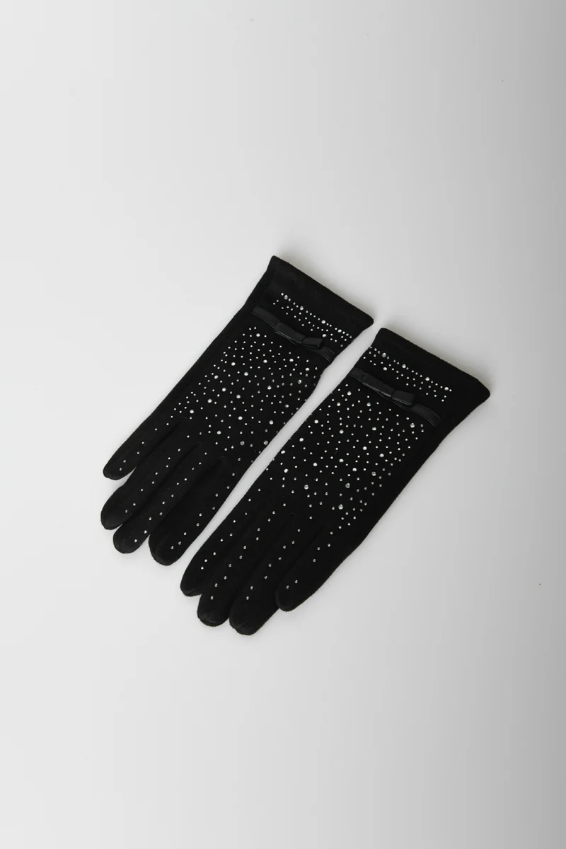 Guanti con strass e fiocchetto