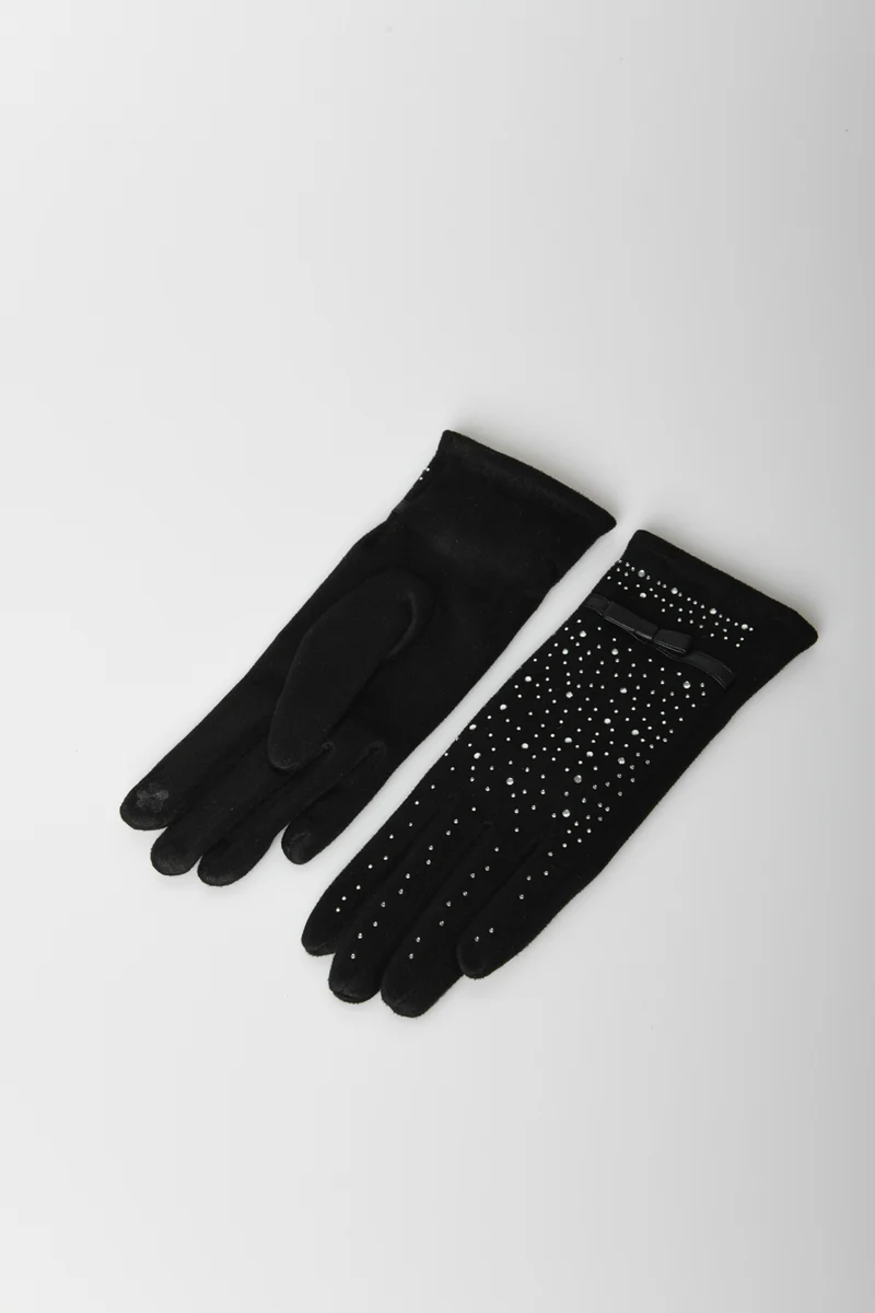 Guanti con strass e fiocchetto