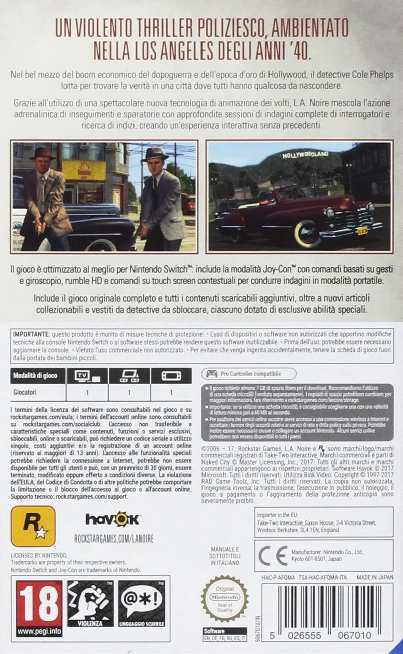 L.A. NOIRE NINTENDO SWITCH EDIZIONE ITALIANA