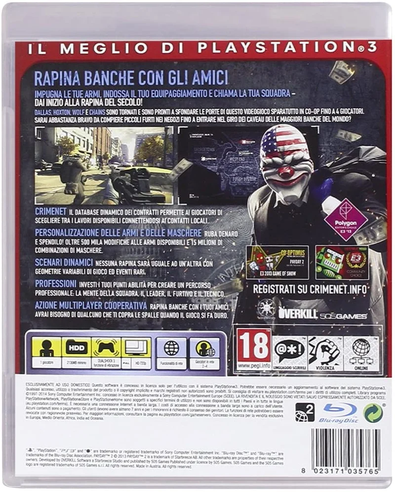 PAYDAY 2 ESSENTIALS PLAYSTATION 3 EDIZIONE ITALIANA
