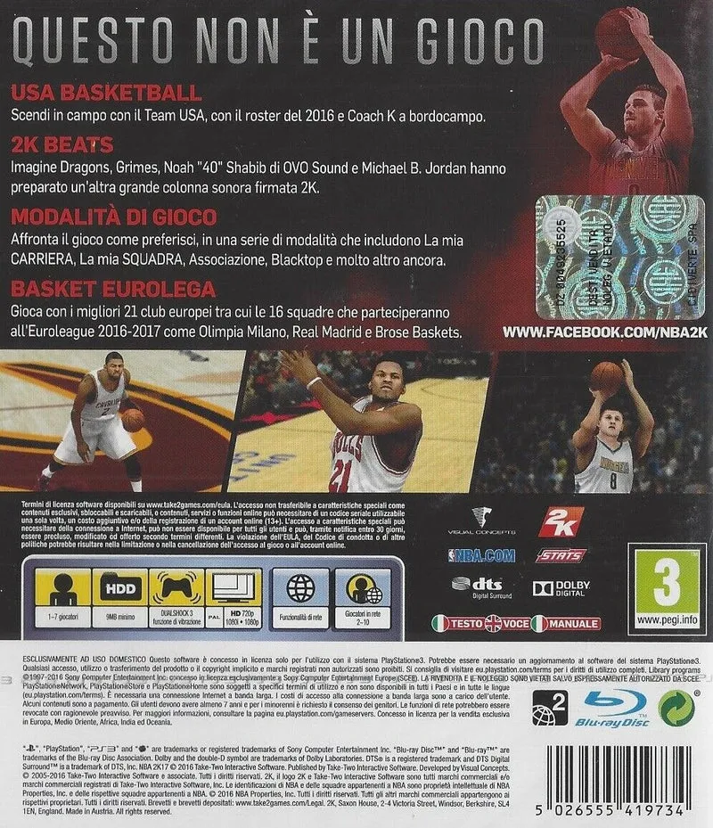 NBA 2K17 PLAYSTATION 3 EDIZIONE ITALIANA