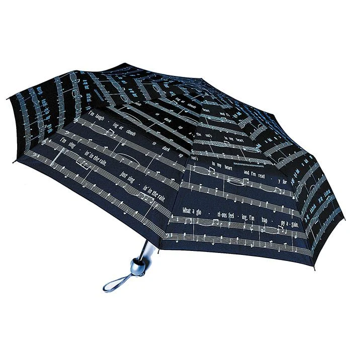 Music Gifts Singing in the Rain Umbrella (Black & Silver)