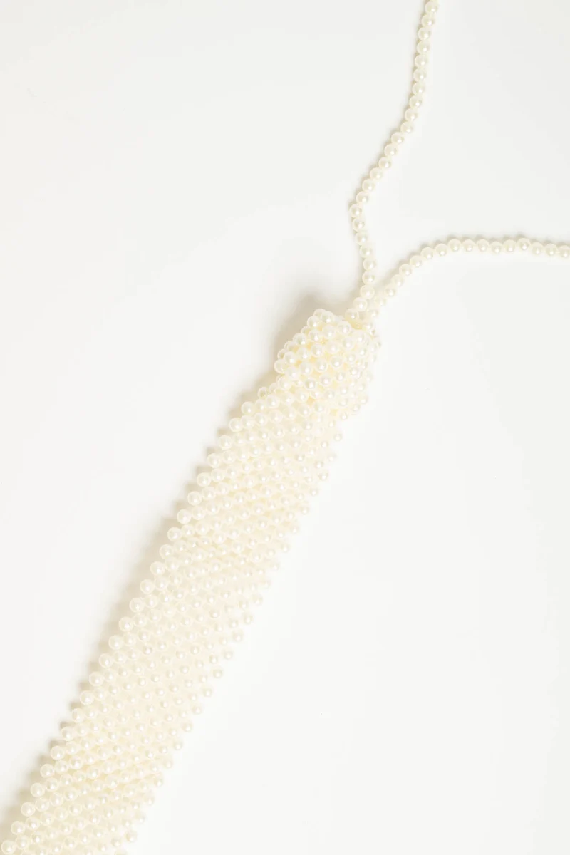 Collana a cravatta con perline avorio
