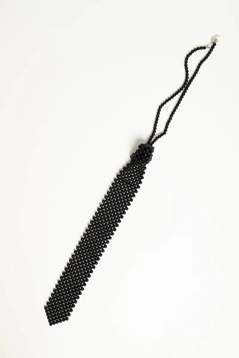 Collana a cravatta con perline nere