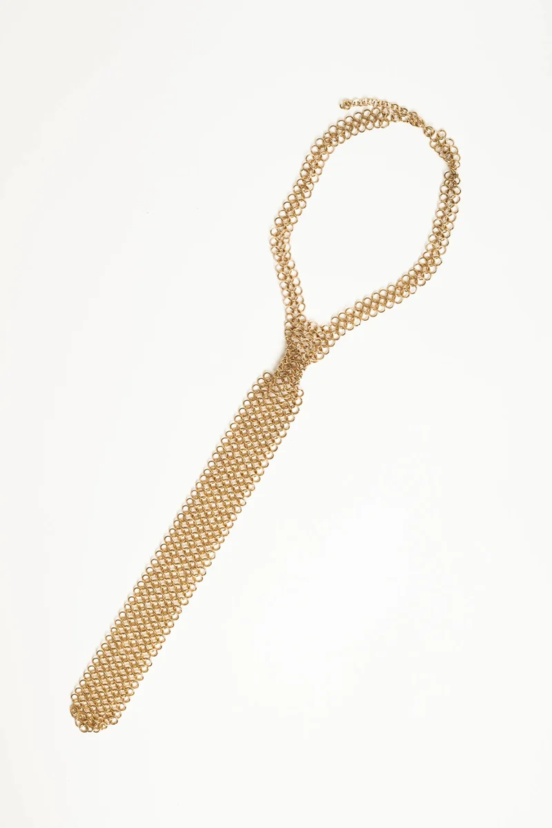 Collana a cravatta in mesh oro