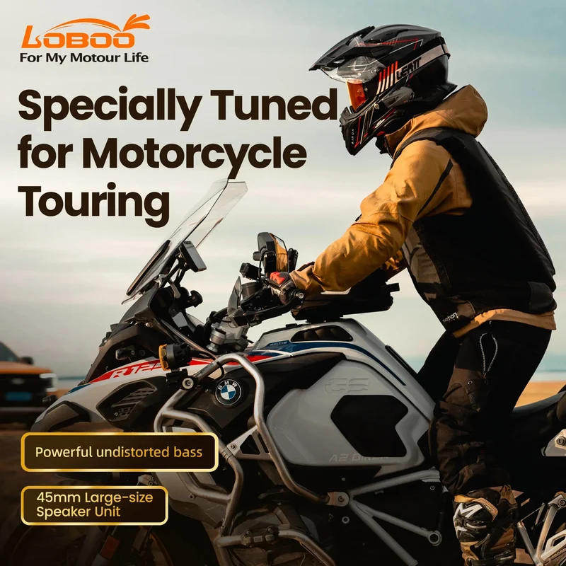 LOBOO R1X Motorcycle Helmet Headset - 45mm Speakers & CVC Noise Cancellation