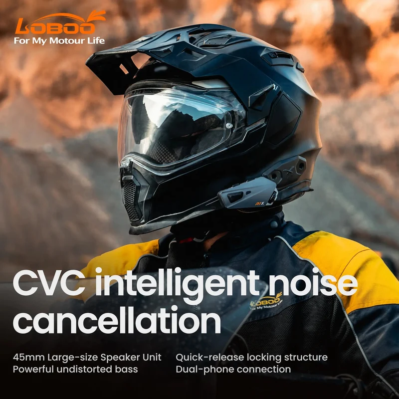 LOBOO R1X Motorcycle Helmet Headset - 45mm Speakers & CVC Noise Cancellation