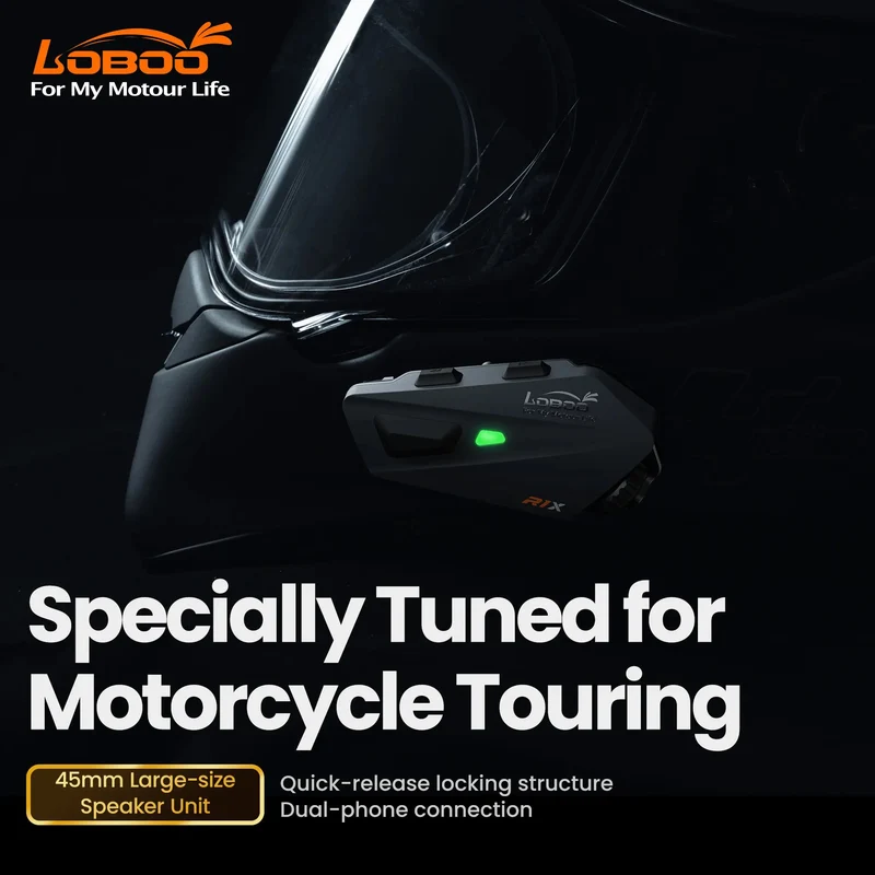 LOBOO R1X Motorcycle Helmet Headset - 45mm Speakers & CVC Noise Cancellation