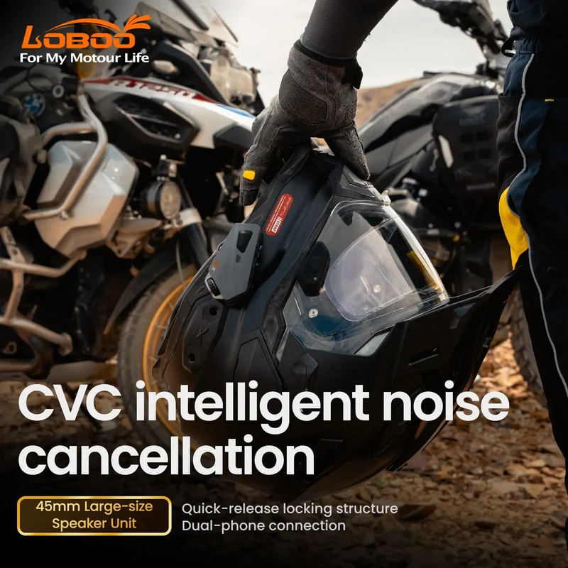 LOBOO R1X Motorcycle Helmet Headset - 45mm Speakers & CVC Noise Cancellation