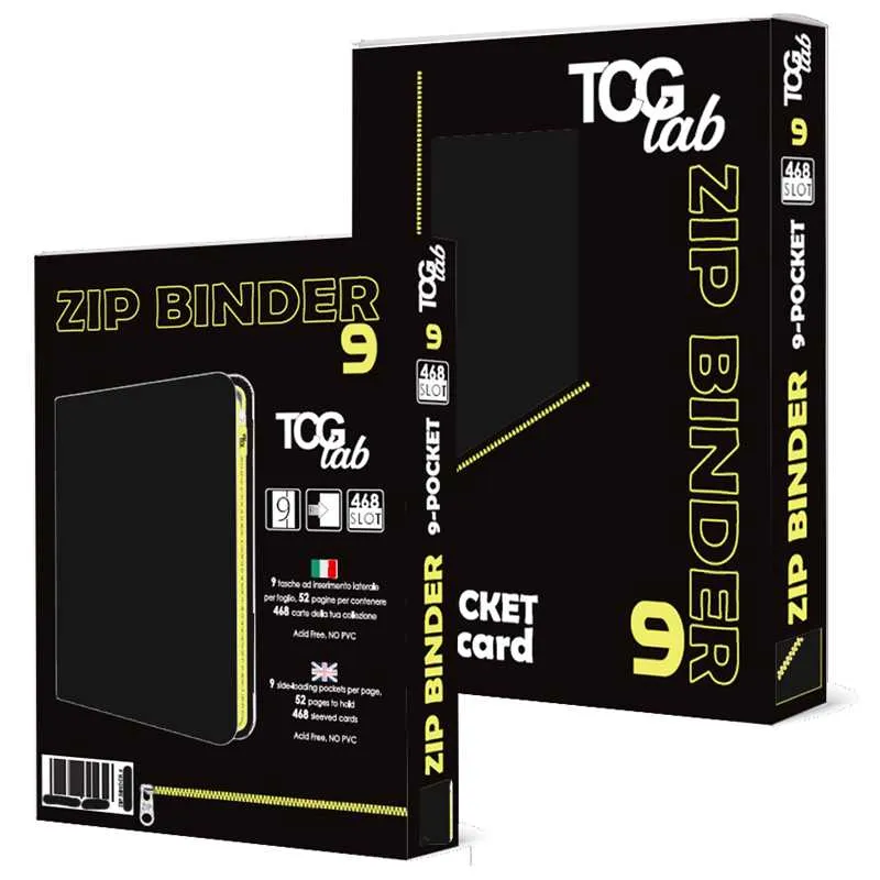 TCGLab Raccoglitore Carte 9 Tasche Nero Zip Gialla