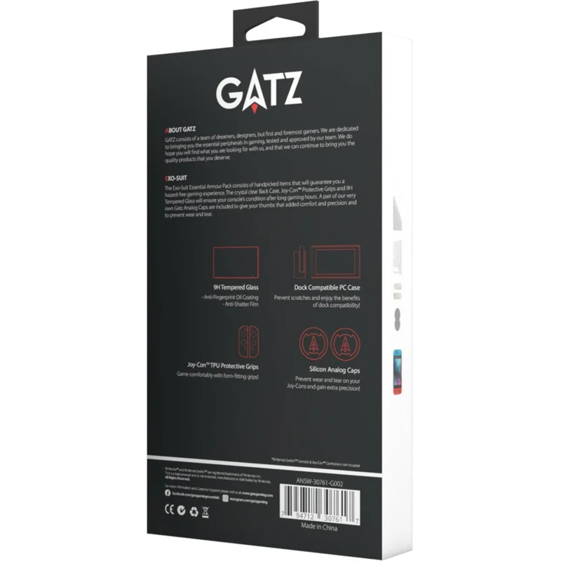 Gatz Exo-Suit Essential Armour Pack for Nintendo Switch (Crystal Case + Tempered Glass Screen Protector + Analog Caps)