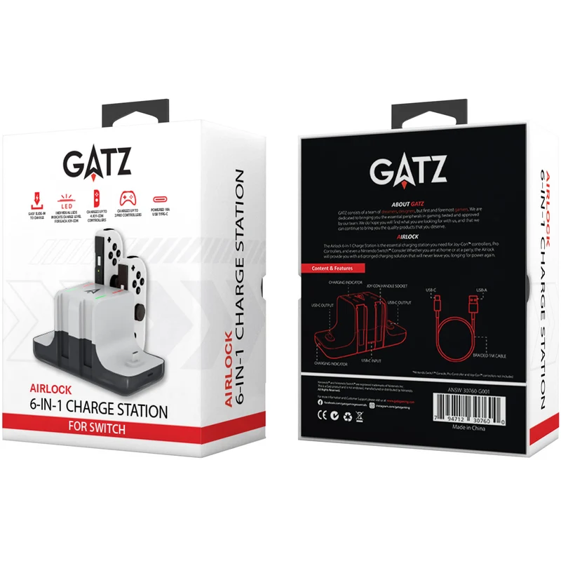 Gatz Airlock 6-in-1 Charging Station for Nintendo Switch