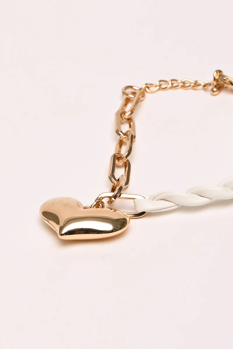 Bracciale in metallo e similpelle con cuore